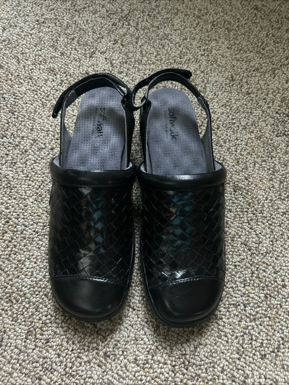 SoftWalk Salina Black Woven Slingback Size 9.5 N Clogs Leather